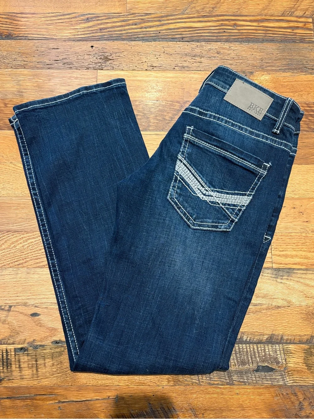 BKE Men's Dark Blue Straight Jeans with Contrast Stitching